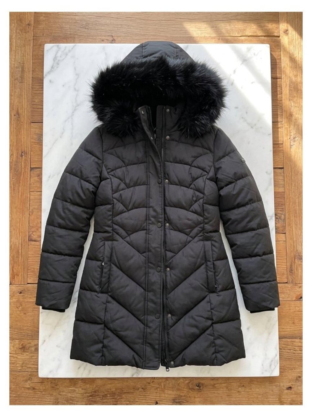 Women's Hooded Faux Fur Trim Long Winter Parka Coat Warm